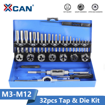 XCAN 32pc M3-M12 Metric Tap and Die set Hand Tapping Tools Screw Thread Tap Die Wrench Set
