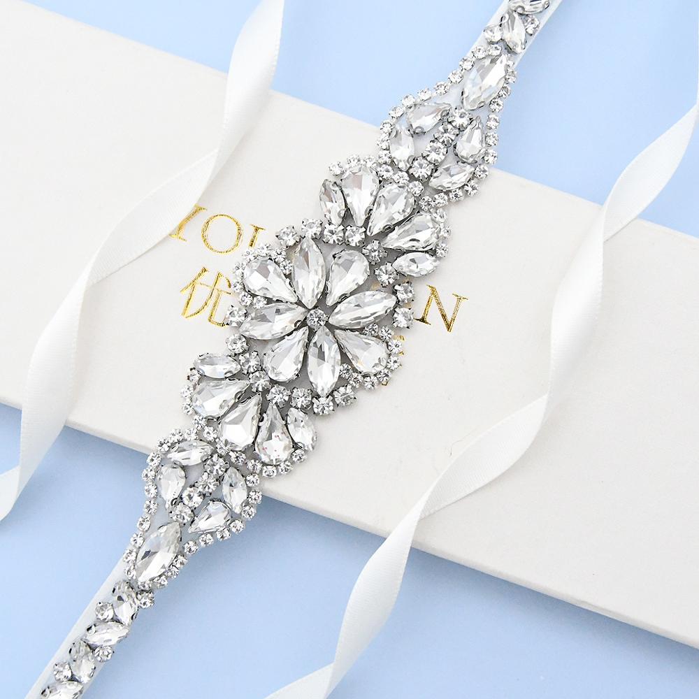 TOPQUEEN S489 Rhinestones Wedding Belt Sash Silver Diamond Crystal Bridal Belt For Wedding Gown Wedding Decoration Girdles