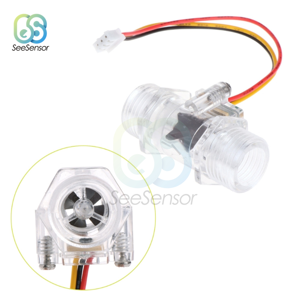 DC 5-15V Water Flow Sensor Switch G1/2" Hall Effect Meter Fluid Flow Meter Water Control Switch Transparent Enclosure