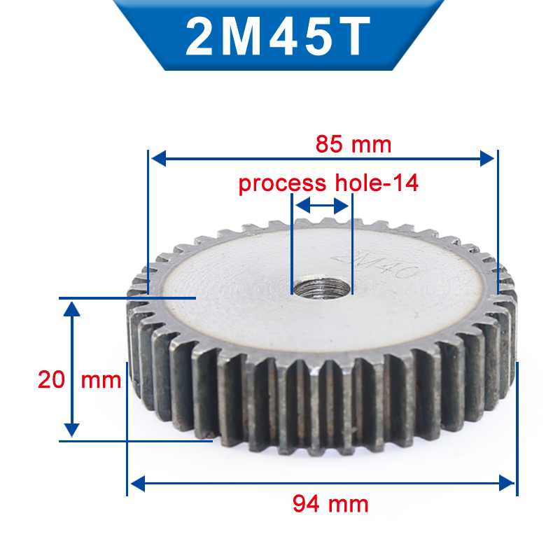 1 Piece spurGear 2M45/46/47/48T Rough Hole14 mm Gear Low Carbon Steel Material High Quality pinion gear Total Height 20 mm