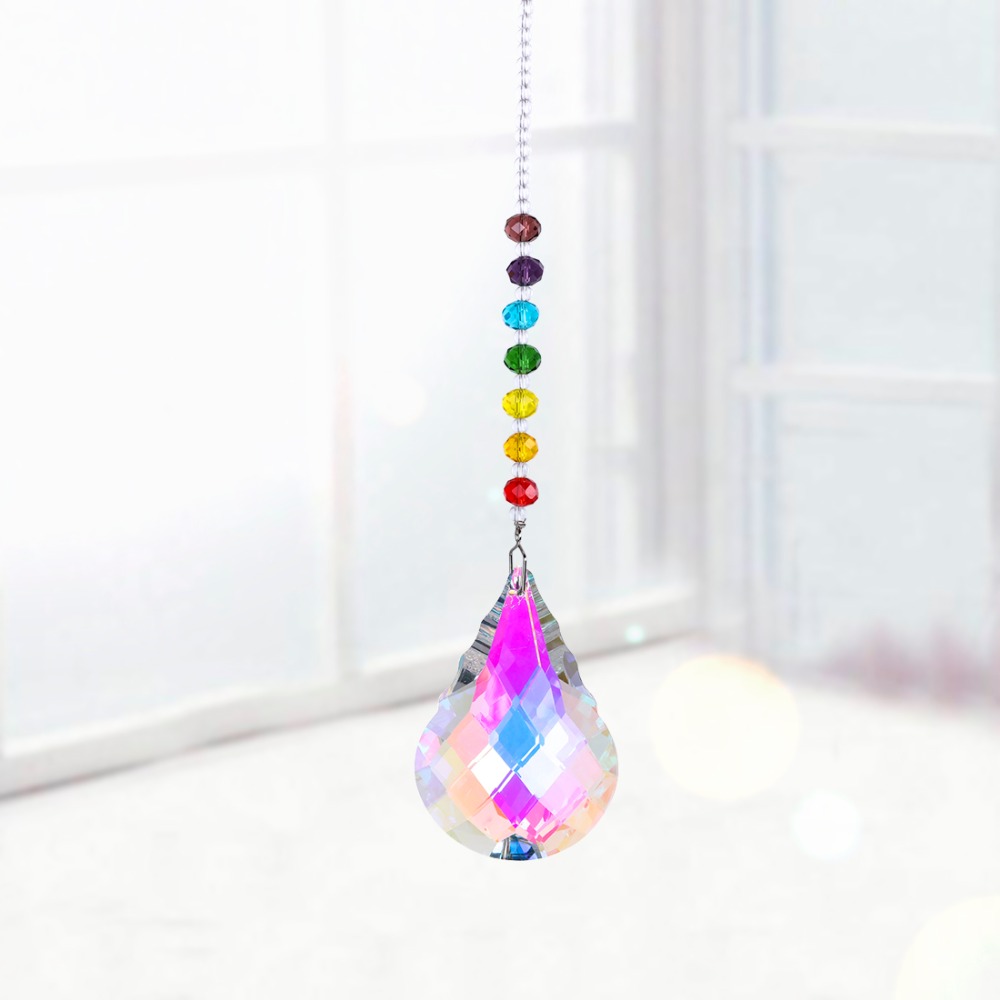 H&D Chakra Crystal Suncatcher with 76mm AB Gourd Prism Drops Rainbow Maker Craft Chain Hanging Window Ornament Home Garden Decor