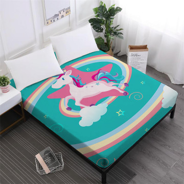 Girls Sweet Bed Sheets Unicorn Series Fitted Sheet Flowers Rainbow Print Sheets Elastic Band Mattress Cover Home Decor D25