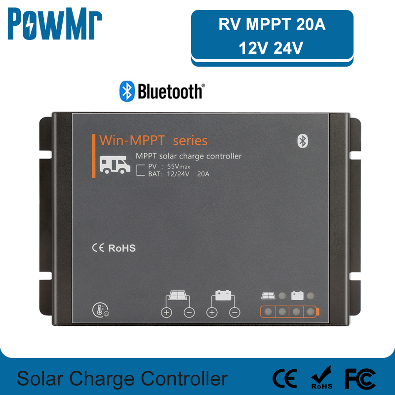 20A RV MPPT Solar Charge Controller Auto 12V 24V BLE Module Solar Panel Regulator For Liquid Gel and Lithium Battery Motor Homes
