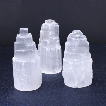 1PCS Selenite 100mm Decoration White Gypsum Skyscraper Castle Towers Gypsum Crystal Point 240-350g