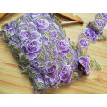 Purple flowers embroidery fabric lace ribbon decoration lace collar applique DIY lace trimming for Sewing accessories 182A4