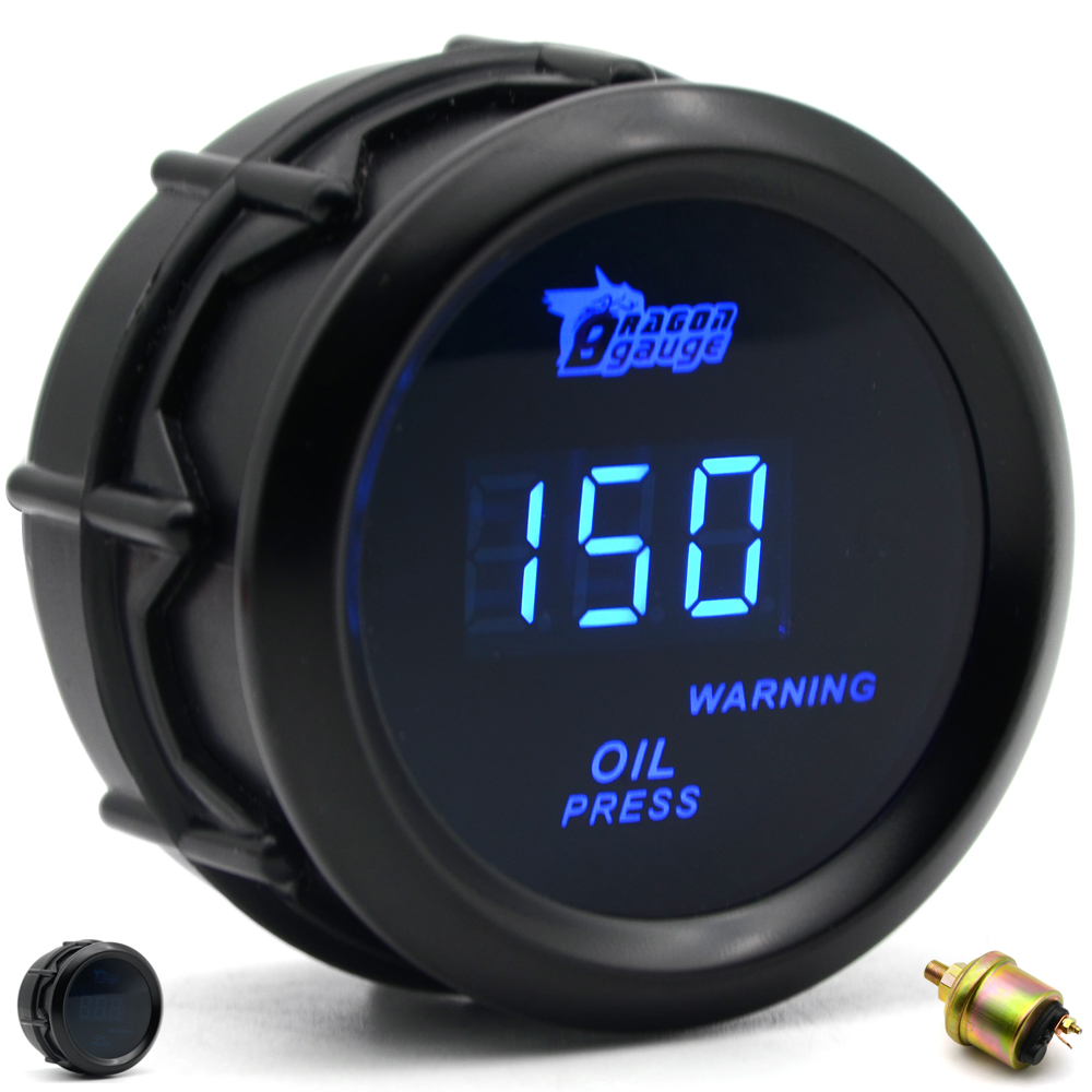 Digital 2" 52mm Oil Pressure Gauge With Sensor Blue LED Digital With Sensor