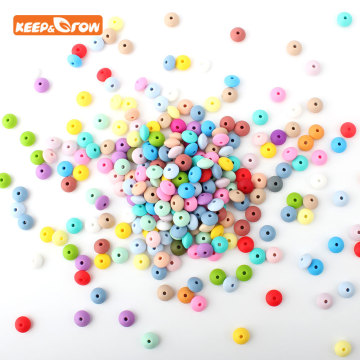 Keep&grow 10Pcs Lentil Silicone Beads Abacus Teethers Mordedor Bead 12mm DIY Pacifier Chian Necklace Making Nursing Toy 33Colors