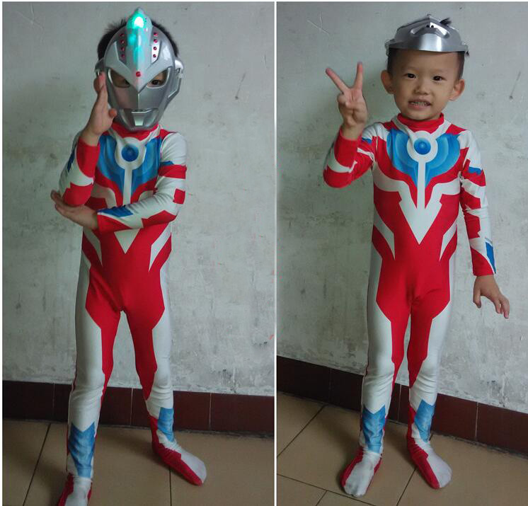 Fantasia Kids Boy Child Halloween Costume Cosplay Lycra Jumpsuit Ultraman Costume With Ultraman Toys Gift