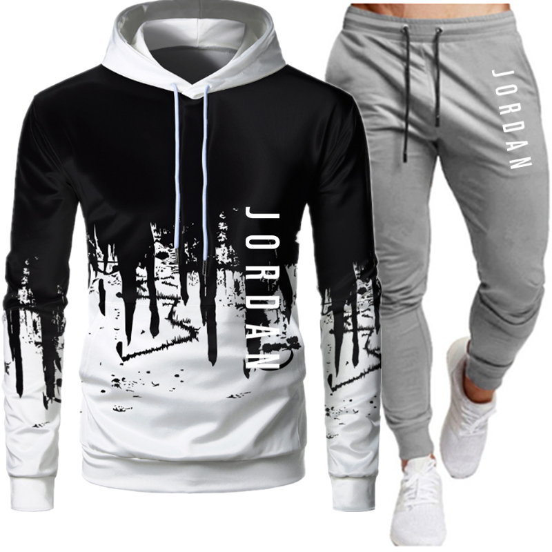 Casual Men Sets Clothing Fashion Tracksuit Casual Sportsuit Hoodies Sportswear Hooded Sweatshirt+Pant Pullover two piece Set