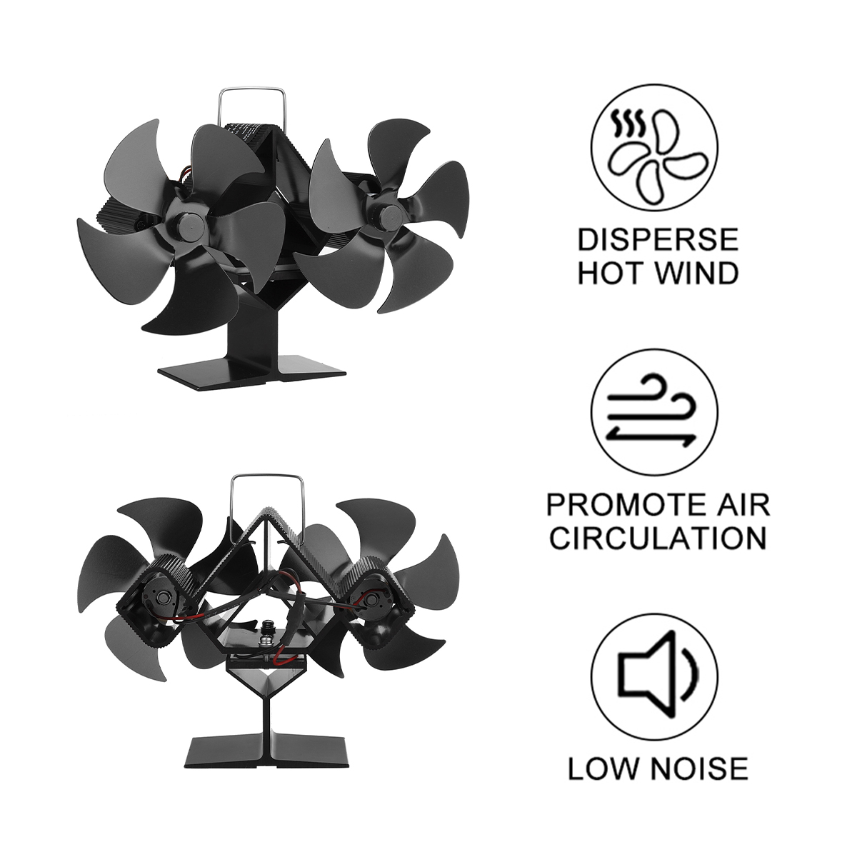 Dual Head Fireplace Fan 10 Blades Heat Powered Stove Fan Log Wood Burner Eco Friendly Quiet Fan Home Efficient Heat Distribution