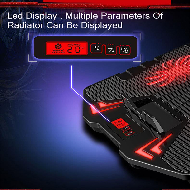 Laptop Cooling Pad 2 USB Ports with 5 Fans Gaming Laptop Cooler with LED Screen Notebook Holder for 14 15 inch