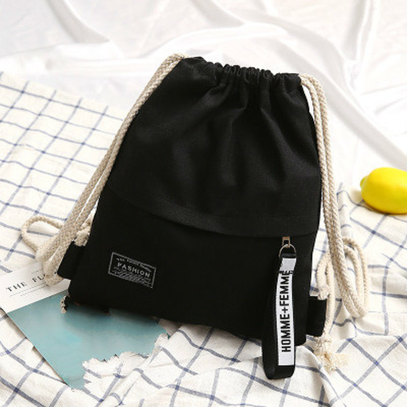 1 Pc Canvas School Bag Double Shoulder Drawstring Backpack Drawstring Pocket Portable Casual Backpack Women Men Travel Backpack