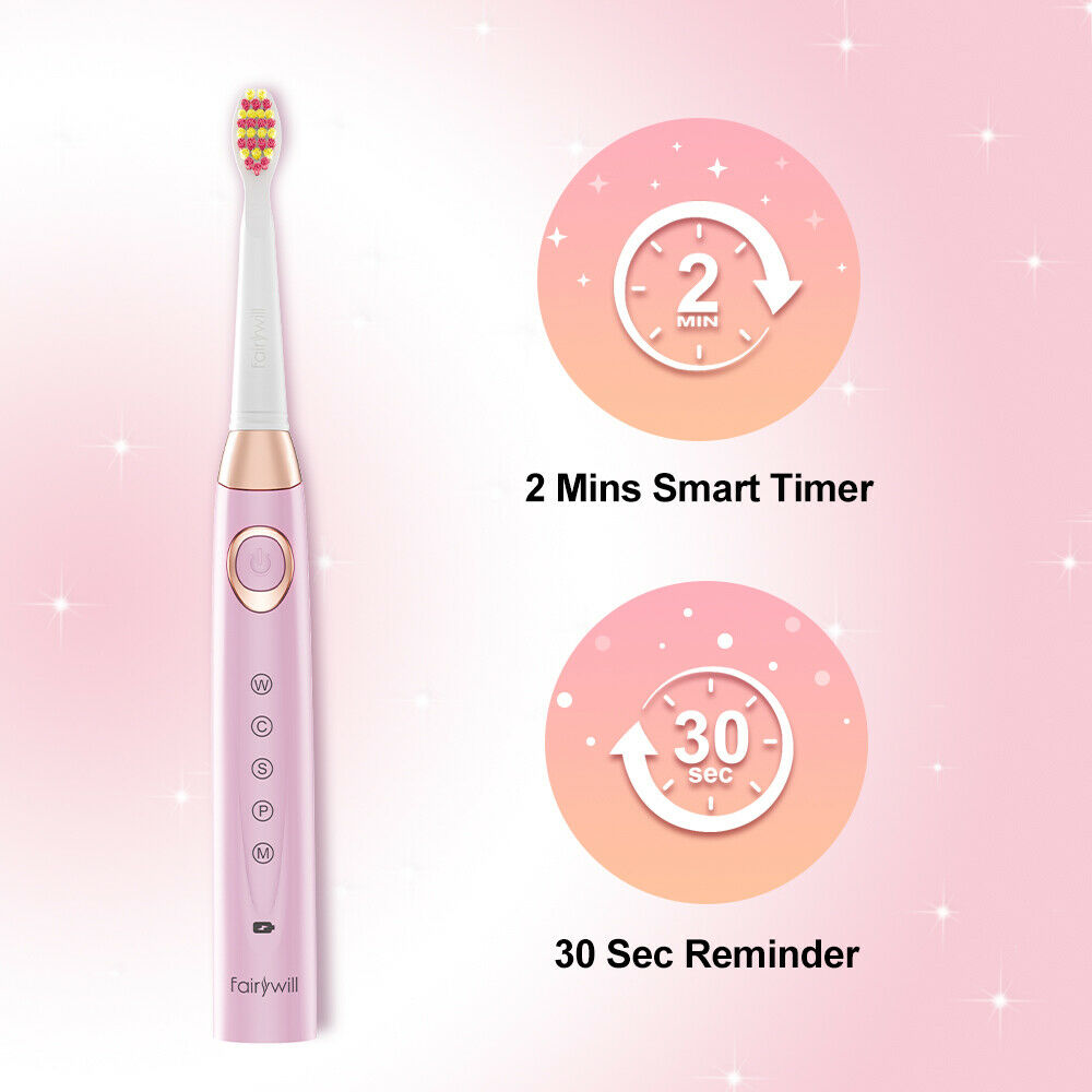 Fairywill Ultra Sonic Electric Toothbrush FW-508 5 Modes Waterproof IPX7 Brush Replacement Heads Toothbrush for Adults and Kids