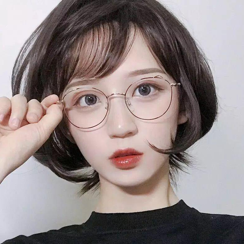 2020 New fashion simple unisex cat ear round Plain glasses for men women Metal frame anti Blue light glasses eyeglasses