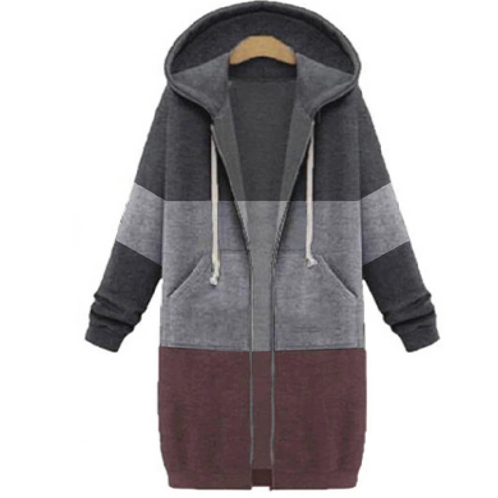 2020 Autumn Casual Long Hoodies Sweatshirt Women Coat Zip Up Outerwears Hooded Jacket Winter Pockets Plus Size Outwear Tops#2