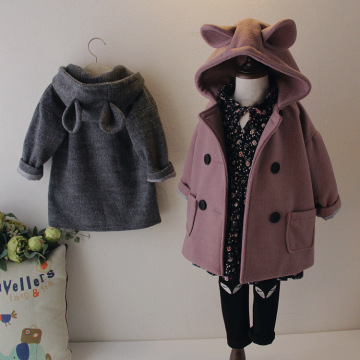 Autumn Winter Warm Children Jackets Cute Rabbit Ears Hooded Wool Girls Coats Double-breasted Woolen Infant Kids Outwear 24M-6T