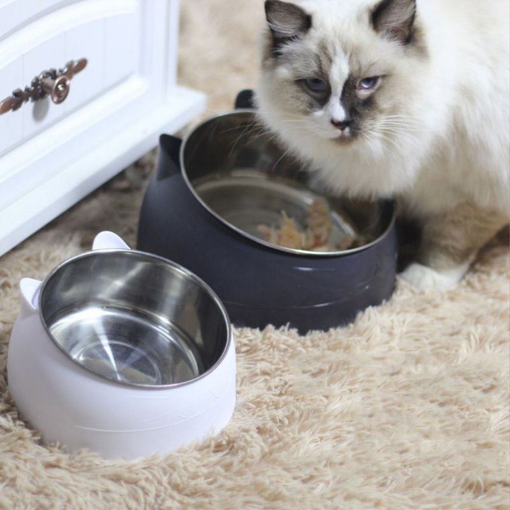 400/800 ml Cute Bowl 15 Degree Oblique Mouth Stainless Steel Pet Food Bowl for Cat Dog Protect The Cervical Spine Pet Supplies