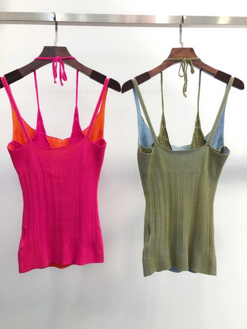 4.22 2020 Spring Summer New Women Fashion Contrast color Sexy Slim Knitted Tanks Camis