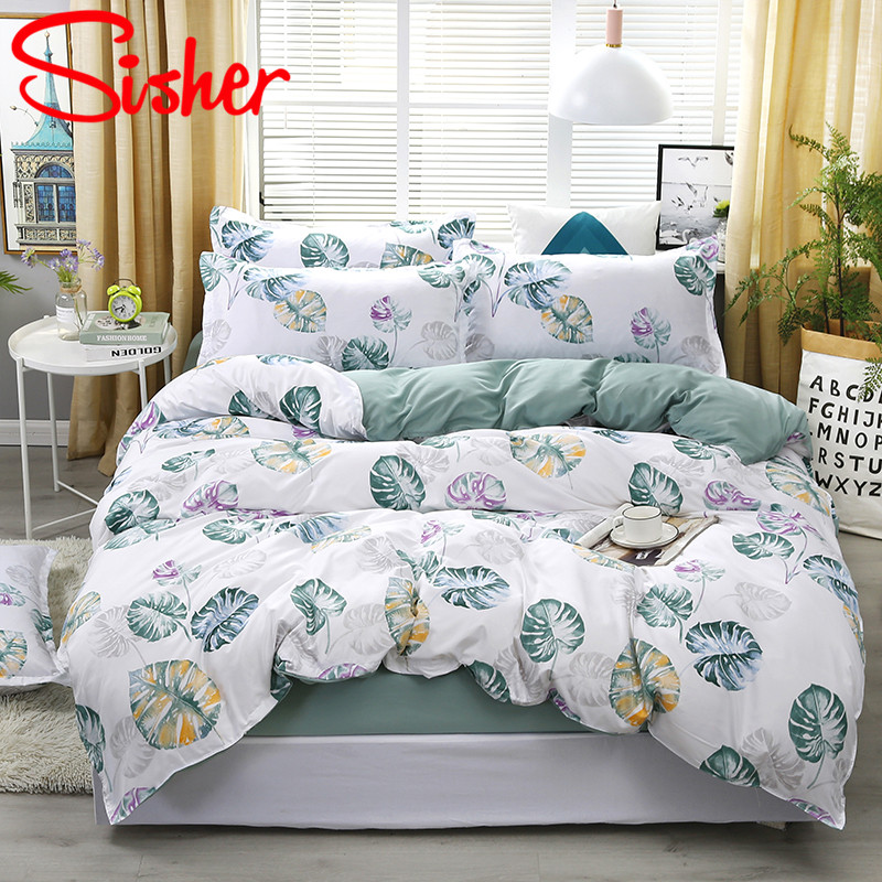 Sisher Pastoral Leaf Bedding Sets Bed Set Nordic Duvet Cover Pillowcase Covers Quilt Double Size Single Queen King Flat Sheet