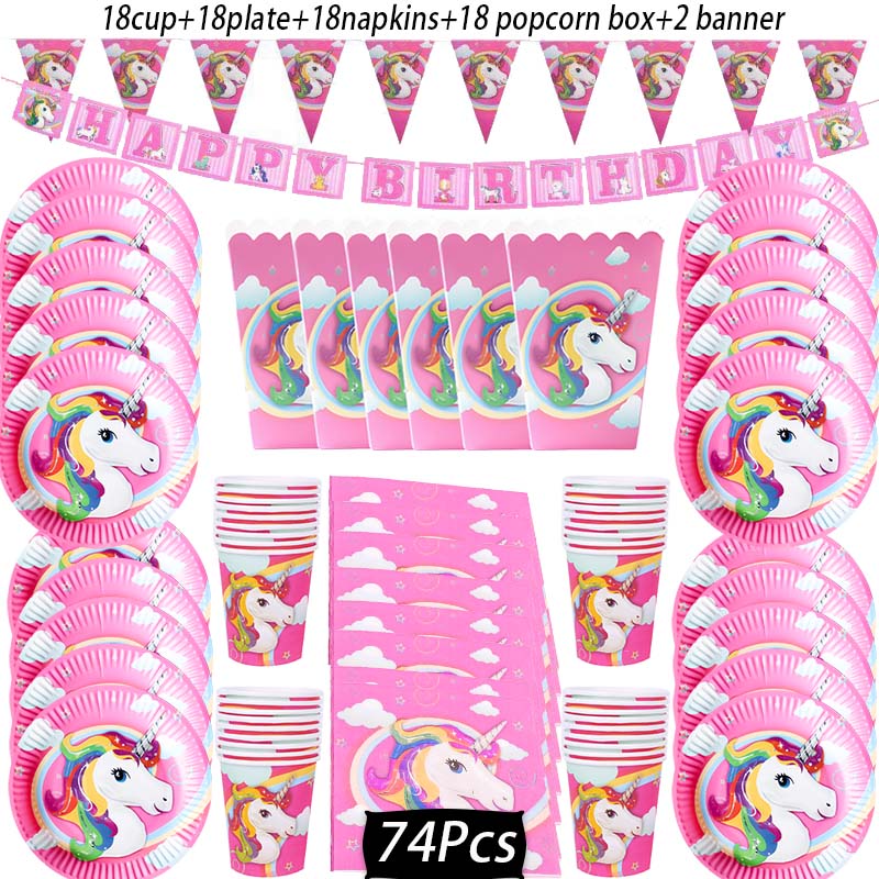 WEIGAO Unicorn Decoration Birthday Party Decor Kids Unicorn Disposable Tableware set Baby Shower Girl Birthday Party Supplies