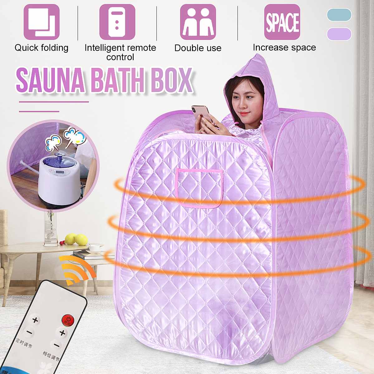 2.2L 110V Slimming Sauna Rooms Household Portable Sweat Steamer Single 9 Levels Adjustable Collapsible Room with Remote Control