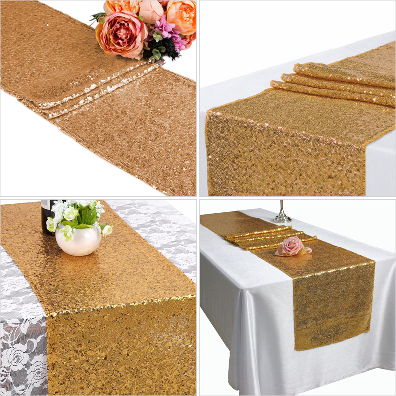 Sequin Table Runner Shiny Gold Silver Embroidered Sequin Table Cover for Wedding Decors Home Dinner Table Runners