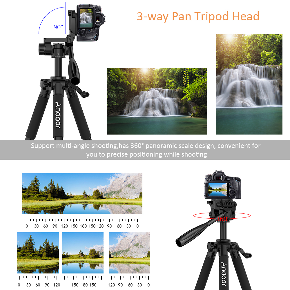 Andoer TTT-663N Travel Lightweight Camera Tripod for Photography Video Shooting Support DSLR SLR Camcorder with Carry Bag