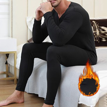 2PCS Men Long Johns Thermal Underwear Set Winter Warm Soft Long Sleeve Bottom Pants Solid Color O-neck Thick Home Sleep Wear