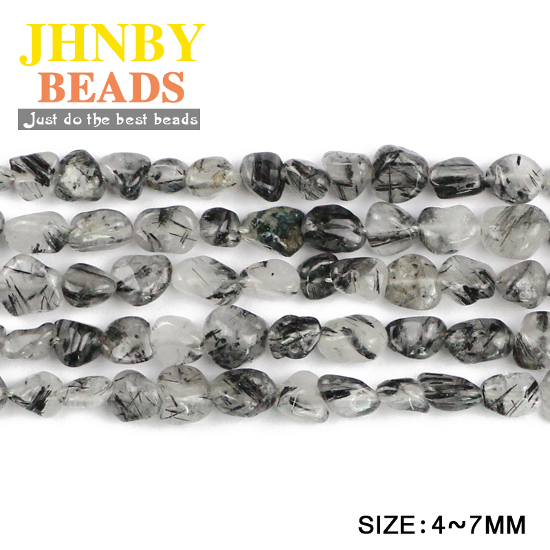 JHNBY Black Rutilated crystal Irregular Gravel Chips Loose beads Natural Stone accessories Jewelry bracelet making DIY Wholesale