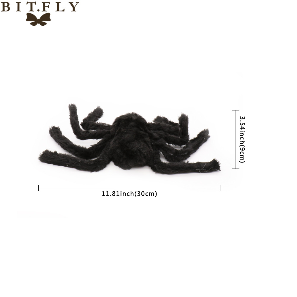 1pcs Novelty Halloween Decoration 30cm Horror Black Furry Soft Plush Fake Spider Joke Prank Props Party Supply Trick or Treat