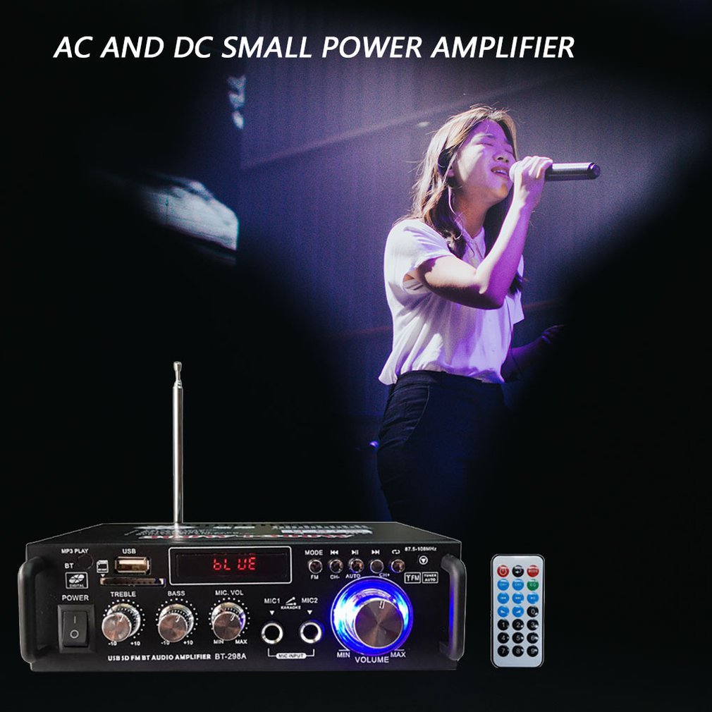 12V/ 220V BT-298A 2CH LCD Display Digital HIFI Audio Stereo Power Amplifier Bluetooth FM Radio Car Home with Remote Control