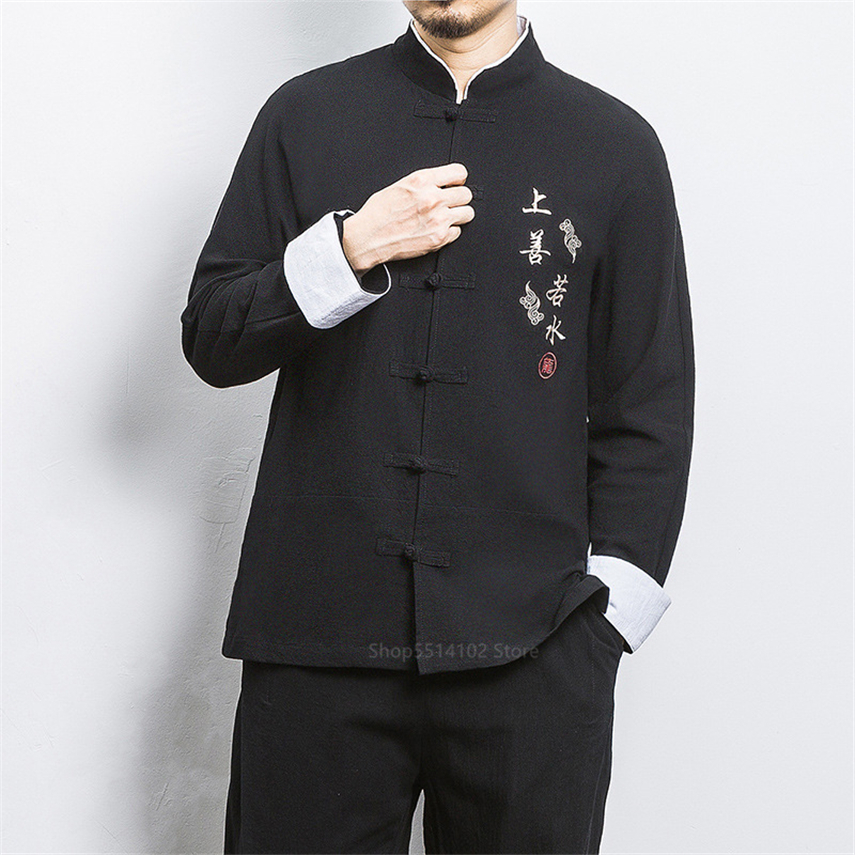 2020 Man Tang Suit News Traditional Chinese Clothing For Men Cotton Embroidery Crane Kung Fu Uniform Hanfu Blouse Shirts 9Colors