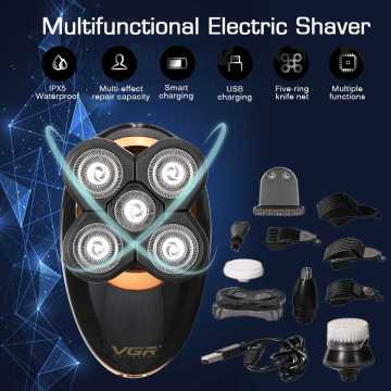 New 5 In 1 Electric Shaver Multifunction USB Rechargeable 5 Blades Washable Electric Shaving Hair Clipper Trimmer Razors For Men
