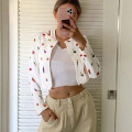 Fruit Print Fresh Women's T-shirt Cardigan Crop Top Fashion Casual Wild Long Sleeve Single-breasted