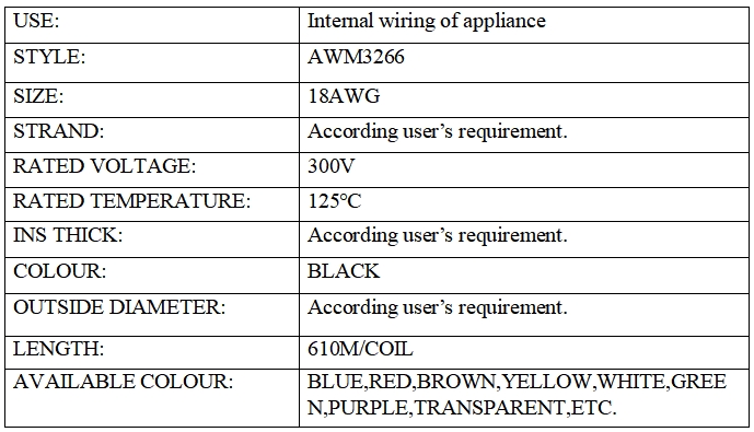 XLPE wire AWM3266 18# BLACK