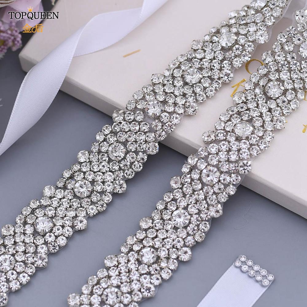 TOPQUEEN S28B Wedding Dress Belt Wedding Gown Belt Skinny Rhinestone Women Belts Crystal Bridal Sash Belt Silver Diamond Belt