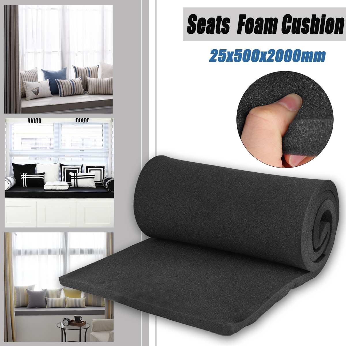 KIWARM High Density Seat Foam Rubber Replacement Upholstery Cushion Pad Length 200X50cm Two Color
