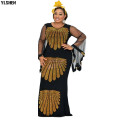 African Dresses For Women Dashiki Mesh Ruffle Sleeve Robe African Dress Africa Clothes Super Elastic Diamonds Party Maxi Dress