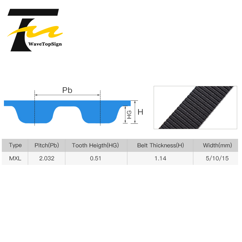 WaveTopSign MXL Open-Ended Timing Belt Width 5 10 15mm Transmission Rubber Belts For CO2 Laser Engraving Cutting Machine