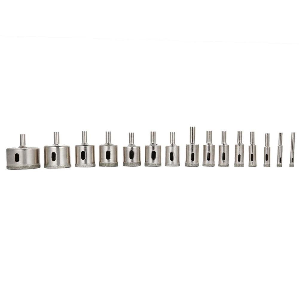 15pcs Diamond Coated Drill Bit Set Glass Ceramic Tile Marble Hole Saw Drilling Opener Set Power Tool Accessories 6-50MM