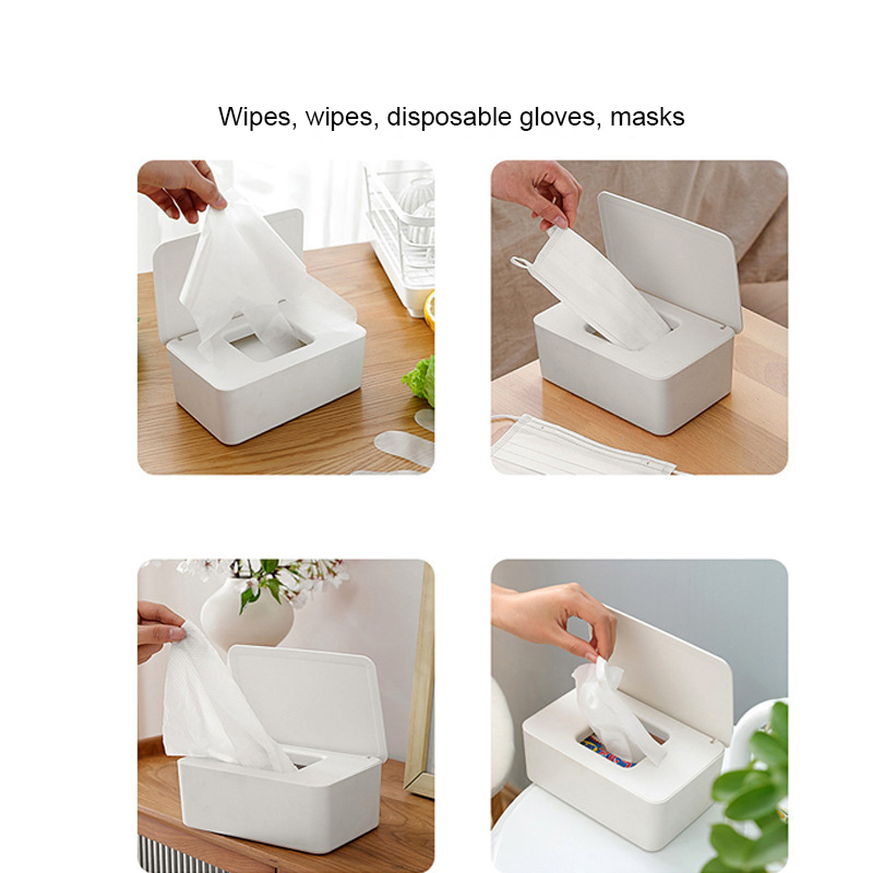 Dustproof Tissue Box Holder With Lid Wet Wipes Storage Box Plastic Wet Wipes Dispenser Disposable Mask Storage Box