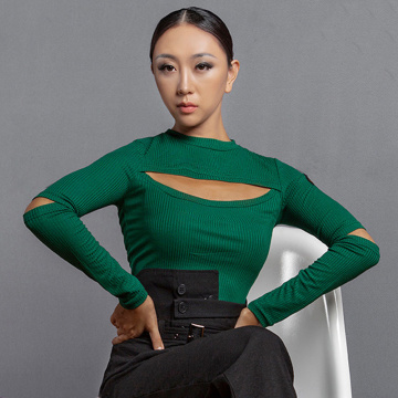 Latin Dance Clothes Women Sexy Tops Hollow Nesk Sleeve Samba Cha Cha Rumba Salsa Dancewear Ballroom Dancing Shirt Black DNV14292