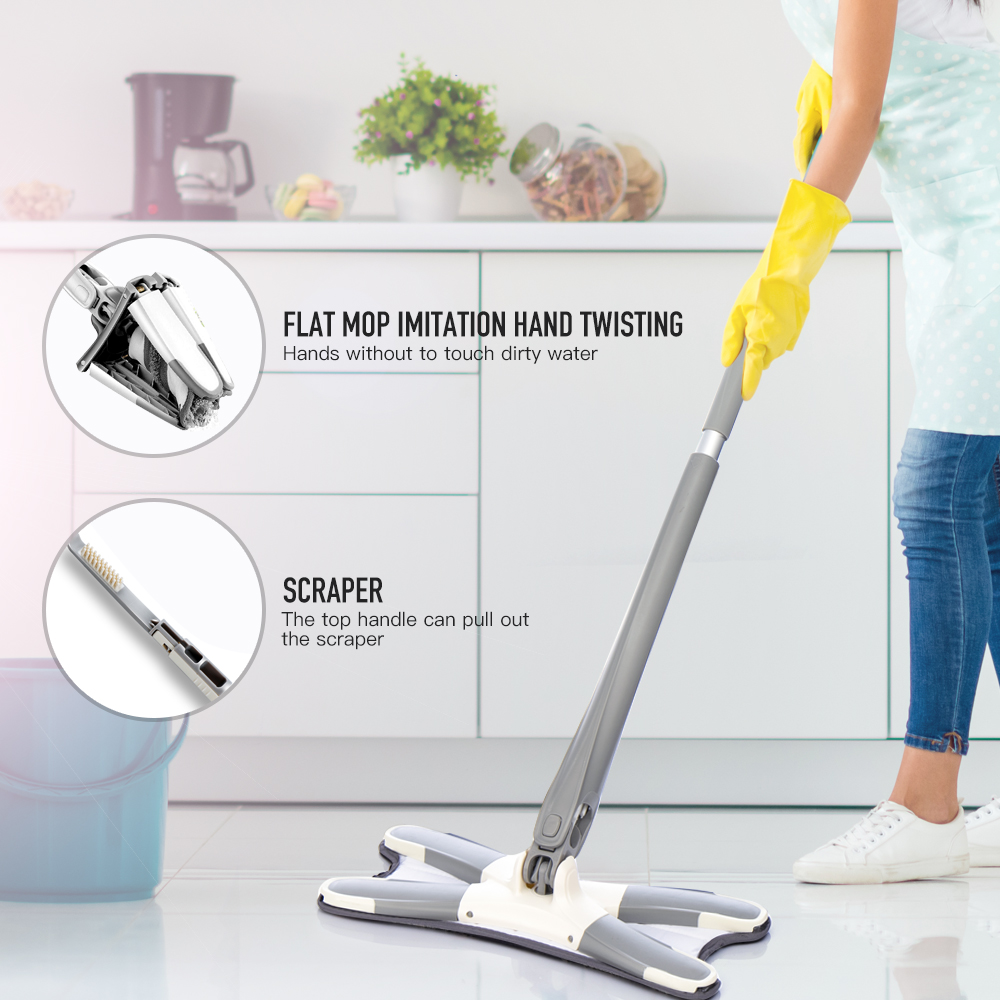 Manual Extrusion Floor Mop Hand Free Washing Flat Mop With Microfiber Replace Pads Easy Wringing Household Floor Cleaning Tools