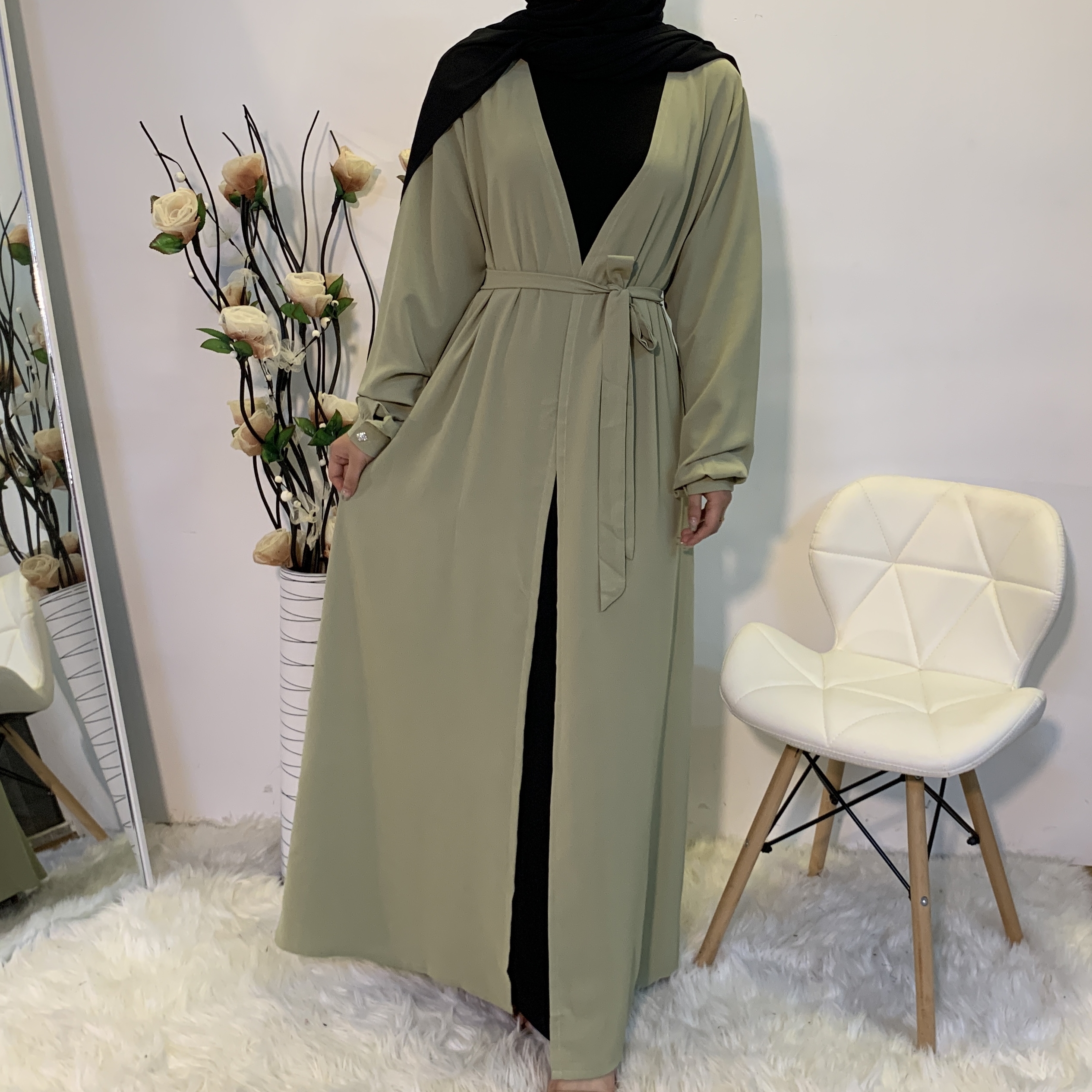 Latest Plain Simple Design Islamic Clothing Kimono Cardigan Muslim Women Dubai Abaya Dubai Middle East Fashion Style