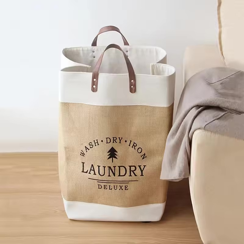 Folding Printing Cotton Canvas Eco-Friendly storage basket Hamper Laundry Basket With Handles