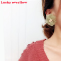 Qingwen Korean Fairy Retro Olive Green Flower Earrings Exaggerated Fresh Chiffon Earrings Without Pierced Ear Clip Women Earring