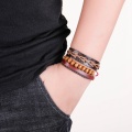link chain Bangles Woven leather bracelet men's and women's cuff wound wooden bead ethnic tribe Adjustable