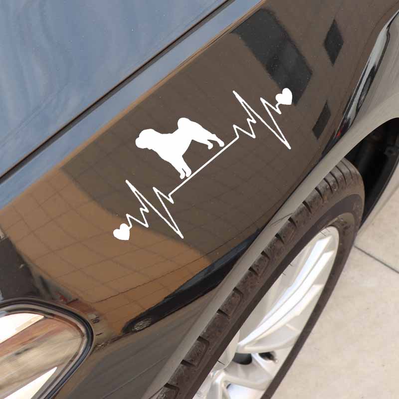 YJZT 17X8.1CM Funny Animal Car Sticker Shar Pei Lifeline Dog Heartbeat Vinyl Decal Black/Silver C24-1310