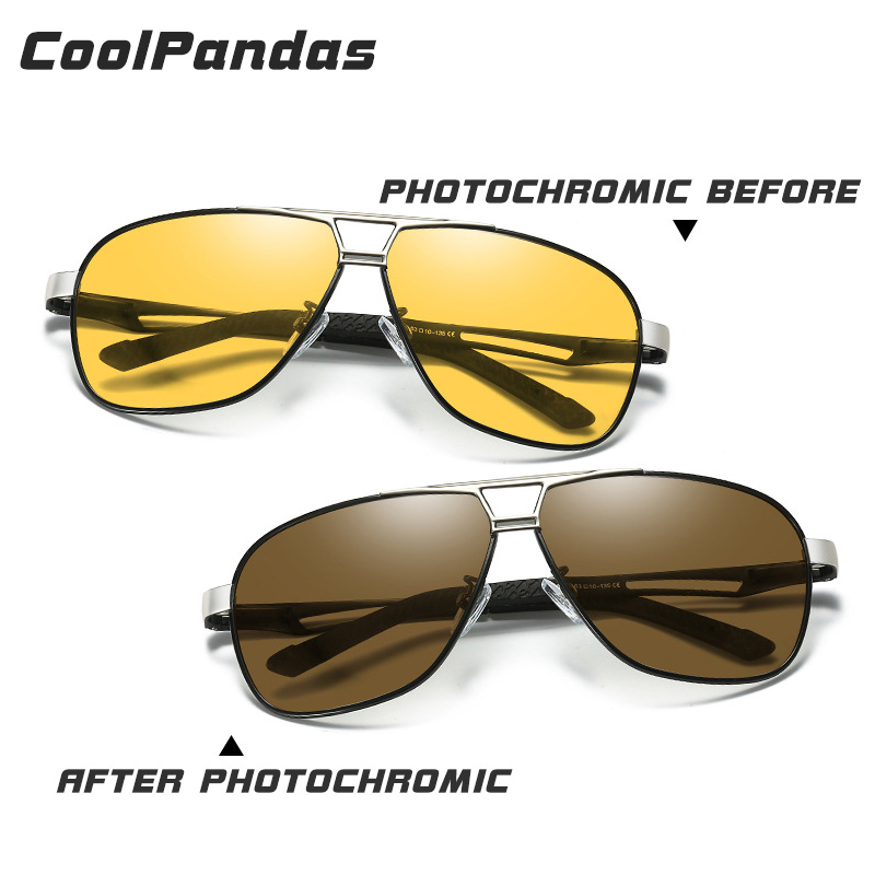Photochromic Polarized Sunglasses Men Sun Glasses Retro Aviation Night Vision Glasses Driving Chameleon lunettes de soleil homme