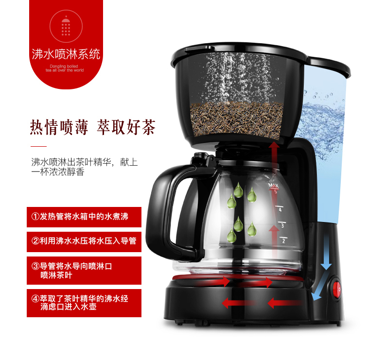 Brand Automatic Tea Maker Insulation Steam Electric Teapot Glass Coffee Machine Stainless Steel Filter Safety Protection 220V